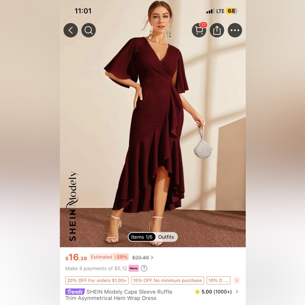 Cape Sleeve Ruffle Trim Asymmetrical Hem Wrap Dress